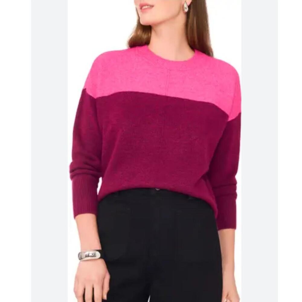 NWOT Vince Camuto Color Blocked Sweater Pink Burgundy S